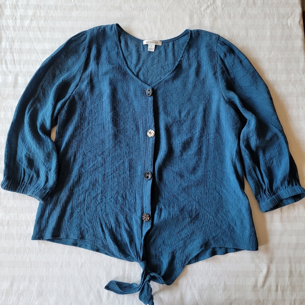 John Paulo Chard Blue Button-Down Women's Top Size L